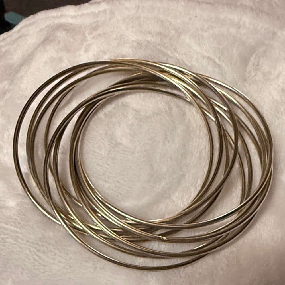 Sterling Silver Ten Interlocked Bangle Bracelet - image 1
